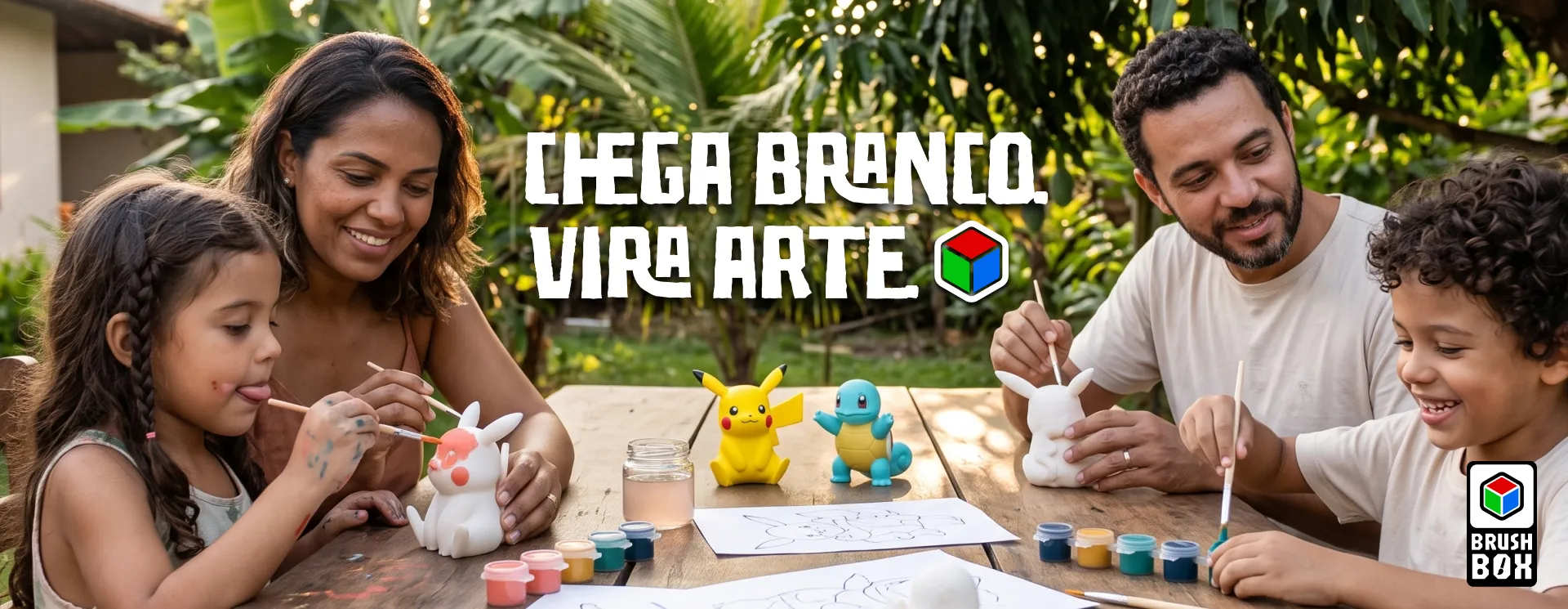 Chega branco, vira arte: famílias pintando esculturas 3D Brush Box